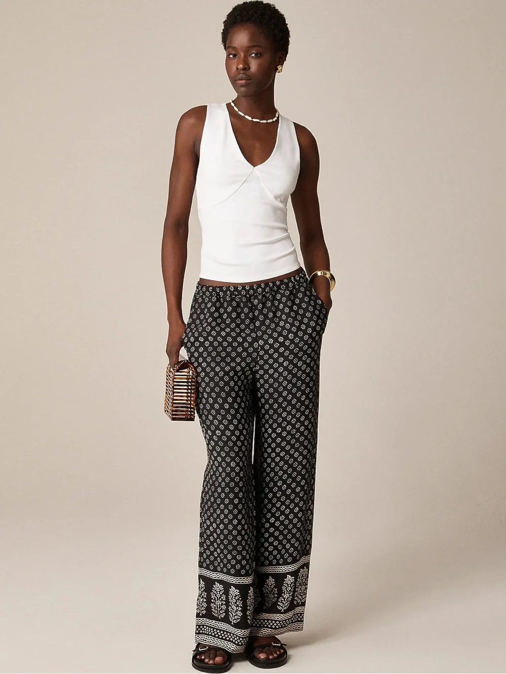 J. Crew Black and White Wide-Leg Printed Pants - Picture 1 of 8